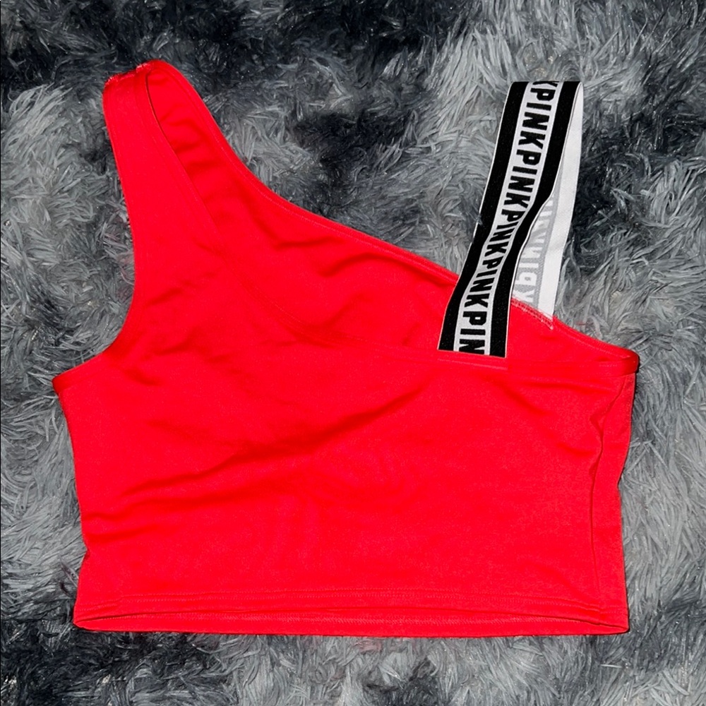 Red One-Shoulder Crop Top (Brand: Pink)